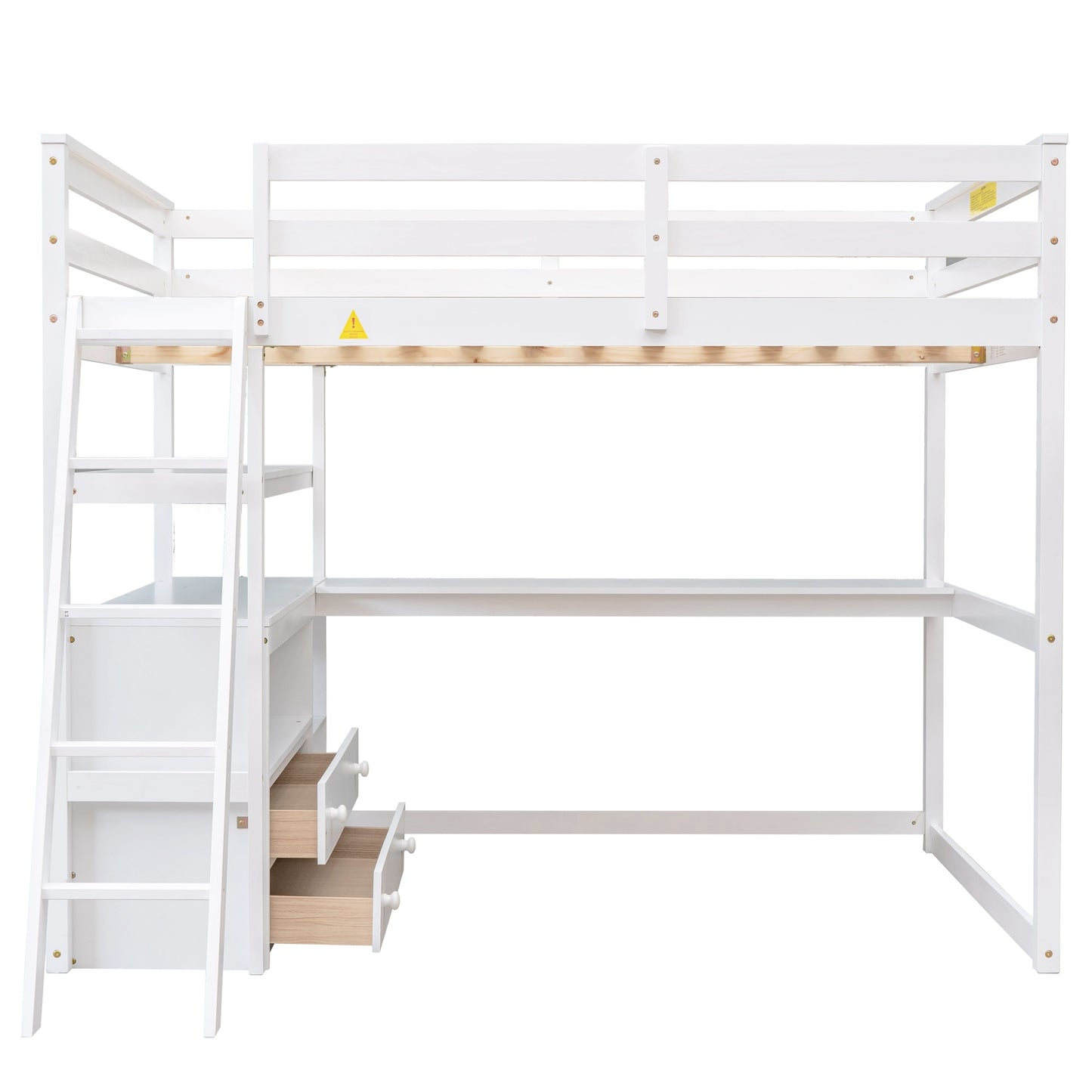 Full Size Loft Bed w/Desk, Shelves &Two Built-in Drawers