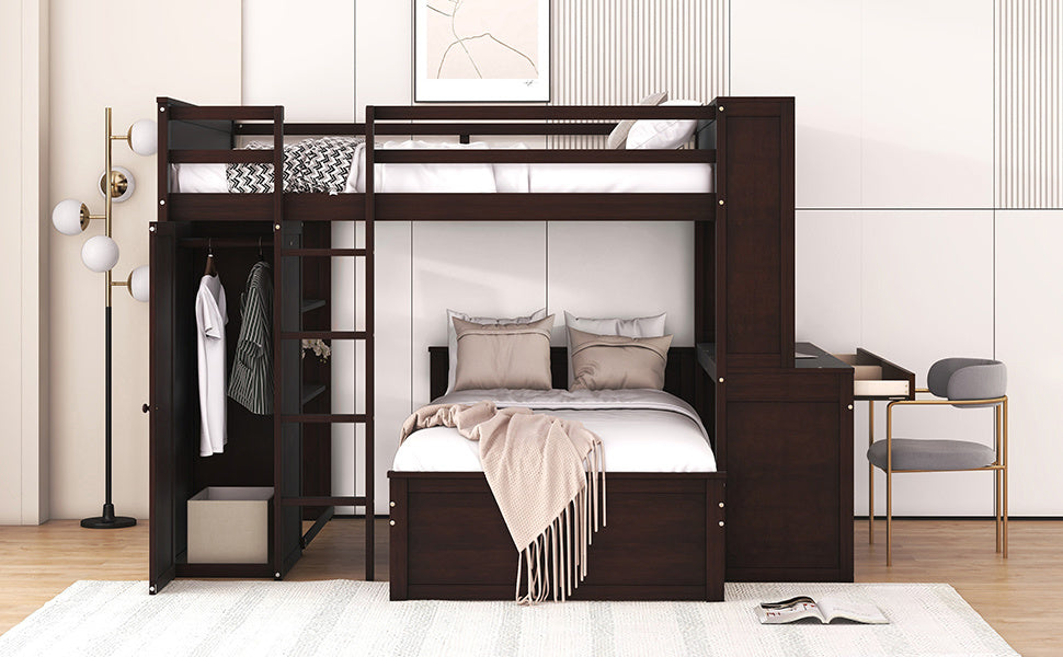 Full size Loft Bed w/ twin size Stand-alone bed( Shelves, Desk, and Wardrobe)