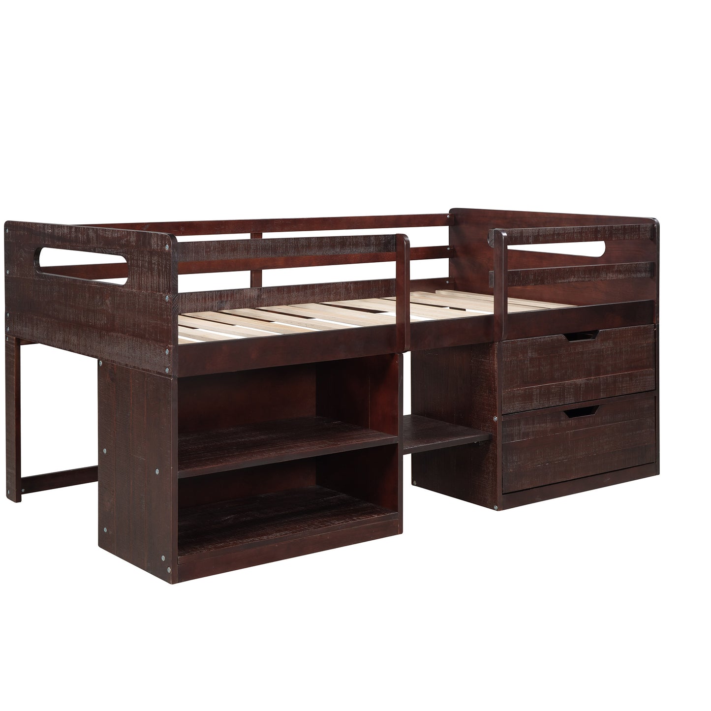 Twin size Loft Bed w/Two Shelves & Two drawers