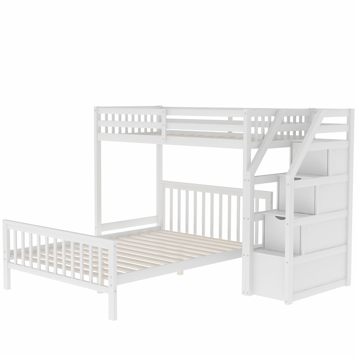 Twin over Full Loft Bed with Staircase (Gray)