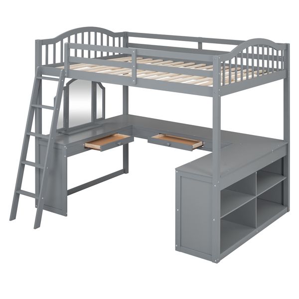 Full Wooden Loft Bed with U-shaped Desk