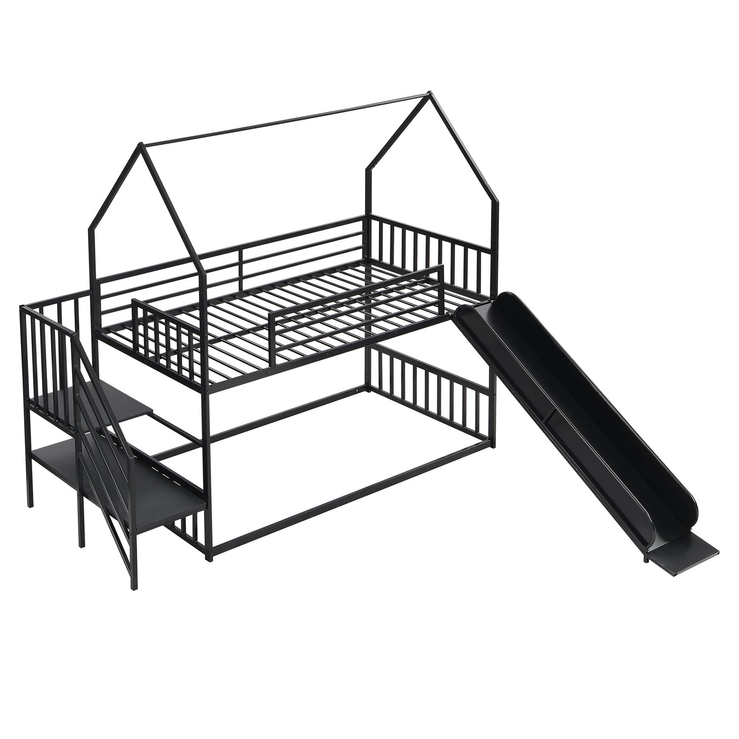 Twin over Twin Metal Bunk Bed w/Slide & Staircase