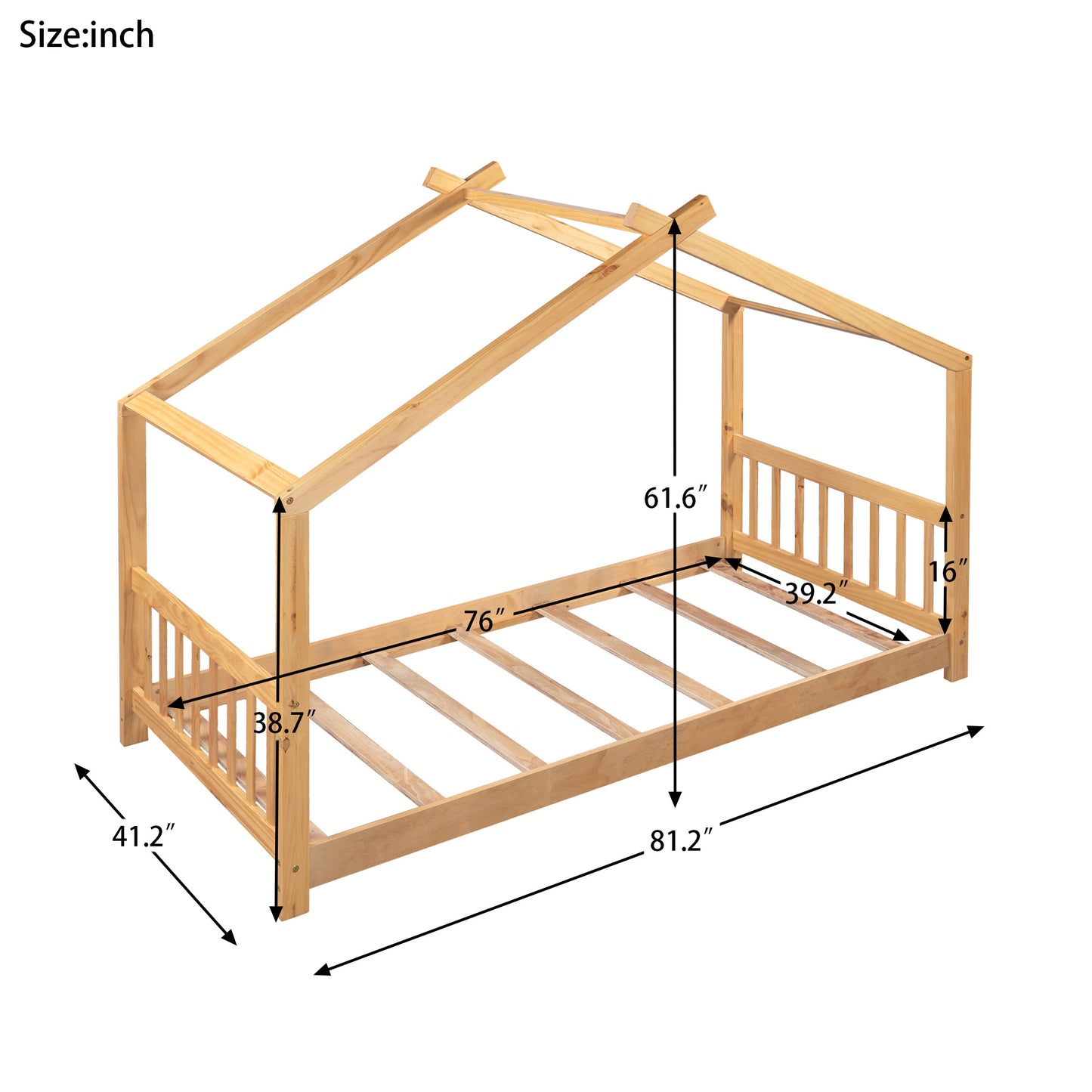 Roof Designed Platform Bed w/ Head & Footboard (White)