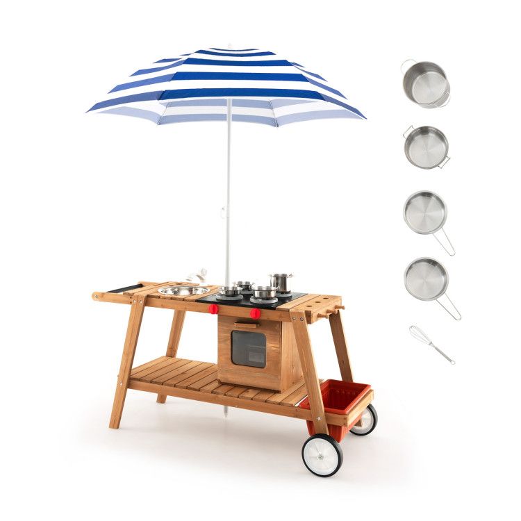 Wooden Play Cart with Sun Proof Umbrella