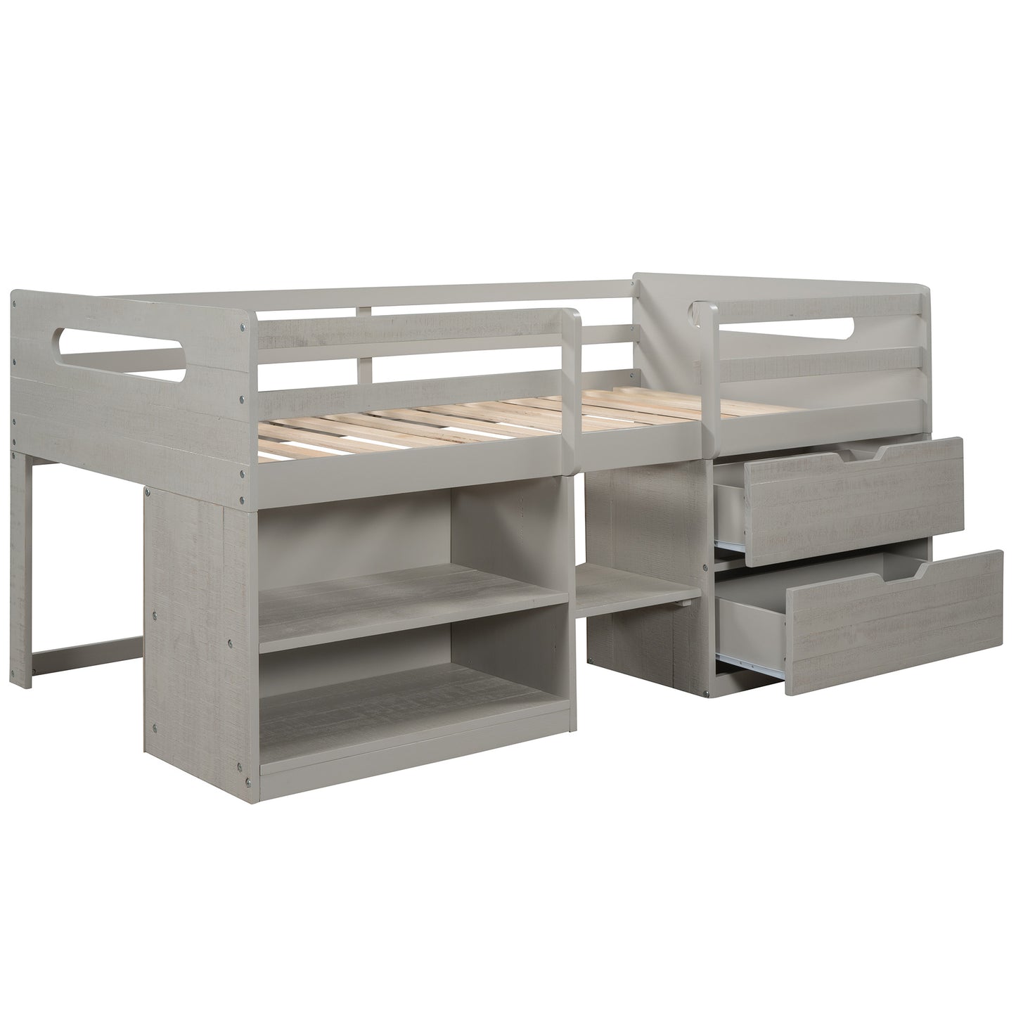 Twin size Loft Bed w/Two Shelves & Two drawers