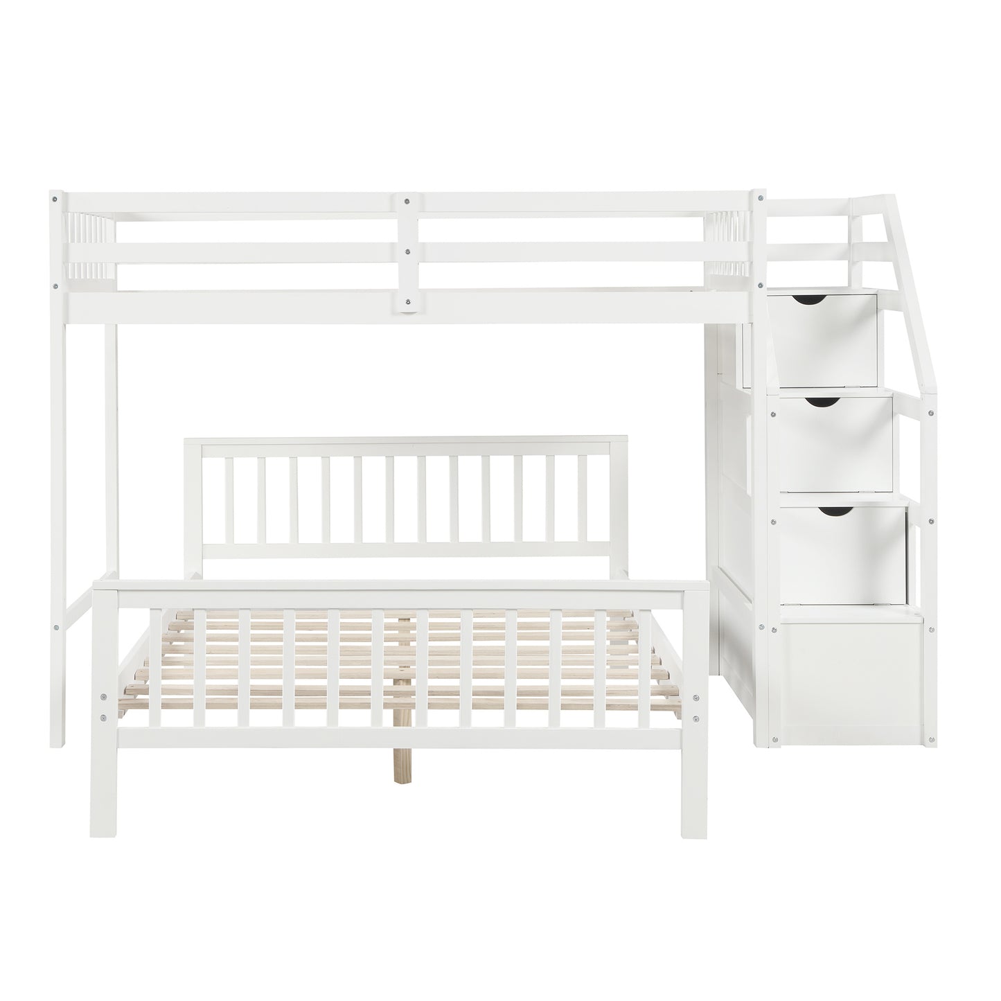 Twin over Full Loft Bed with Staircase (Gray)