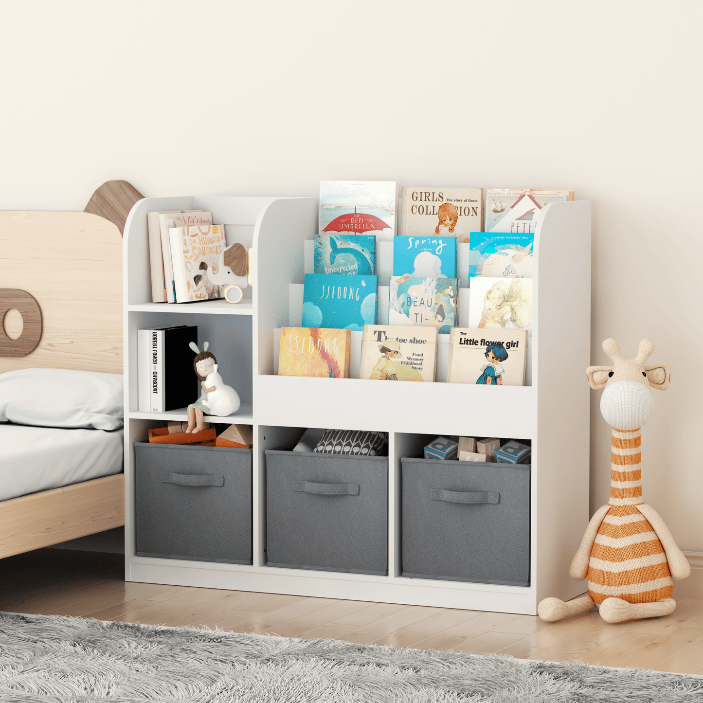 Multifunctional Bookcase w/ Collapsible Fabric Drawers