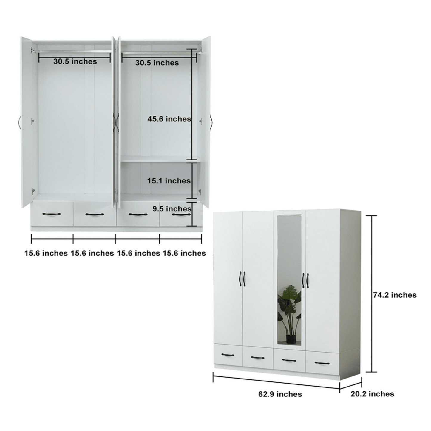 Armoire Wardrobe 4 Door Closet