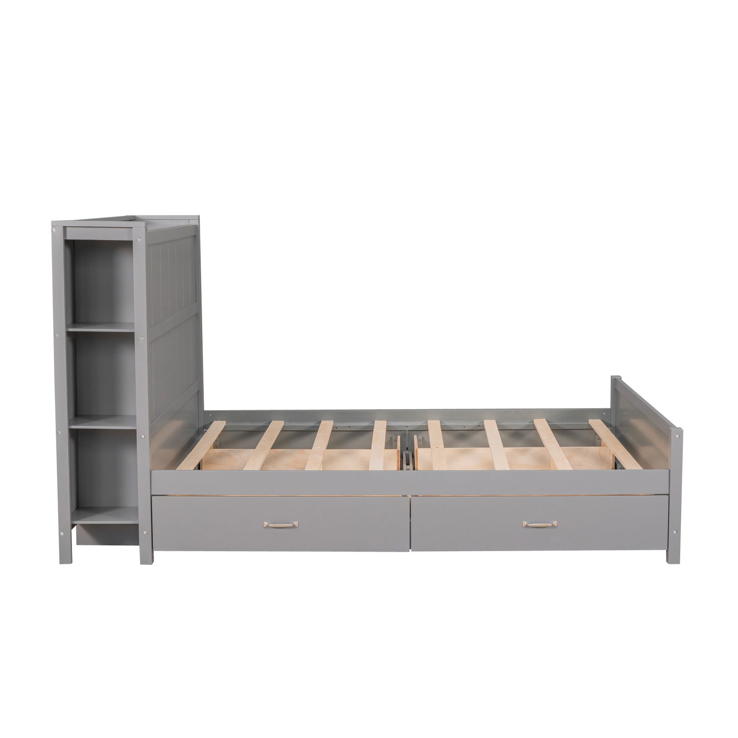 Full Size Platform Bed with Drawers and Storage Shelves