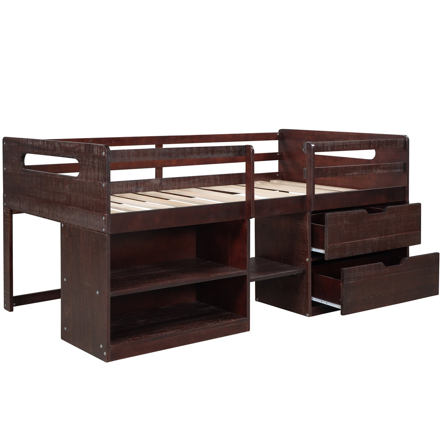 Twin size Loft Bed w/Two Shelves & Two drawers