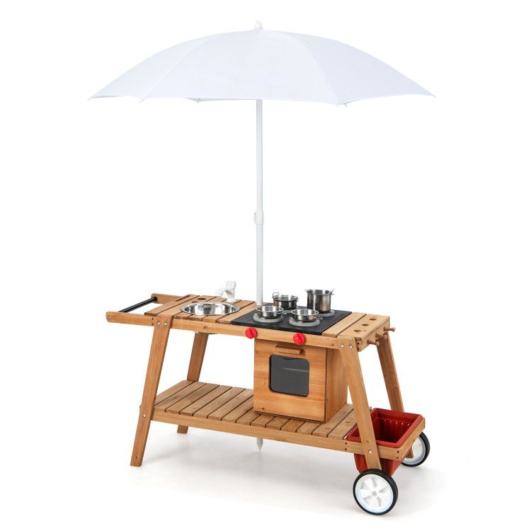 Wooden Play Cart with Sun Proof Umbrella