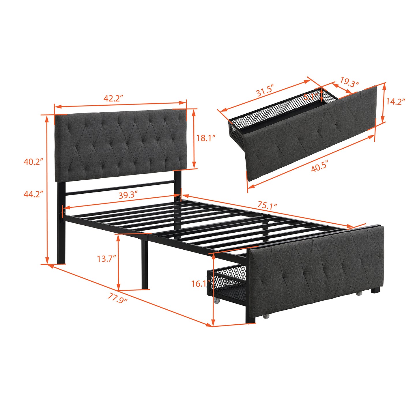 Twin Size Storage Bed w/Big Drawer