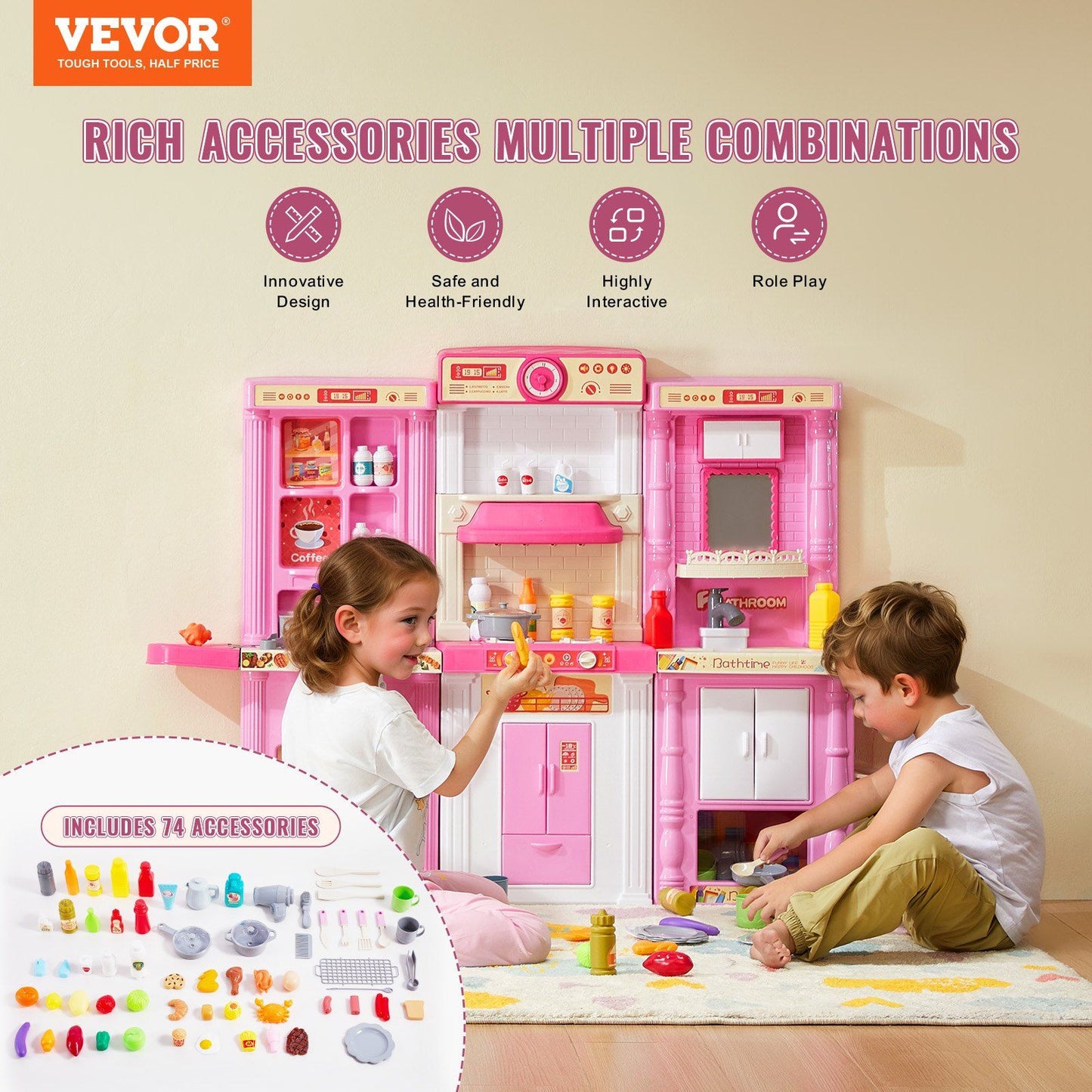 74 Piece Kitchen Playset (Pink)