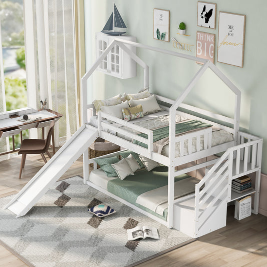 Twin over Twin Bunk Bed with Convertible Slide & Storage Staircase