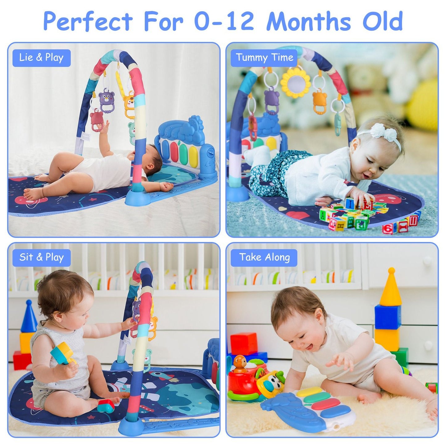 2 In 1 Baby Gym Musical Activity Tummy Time Mat