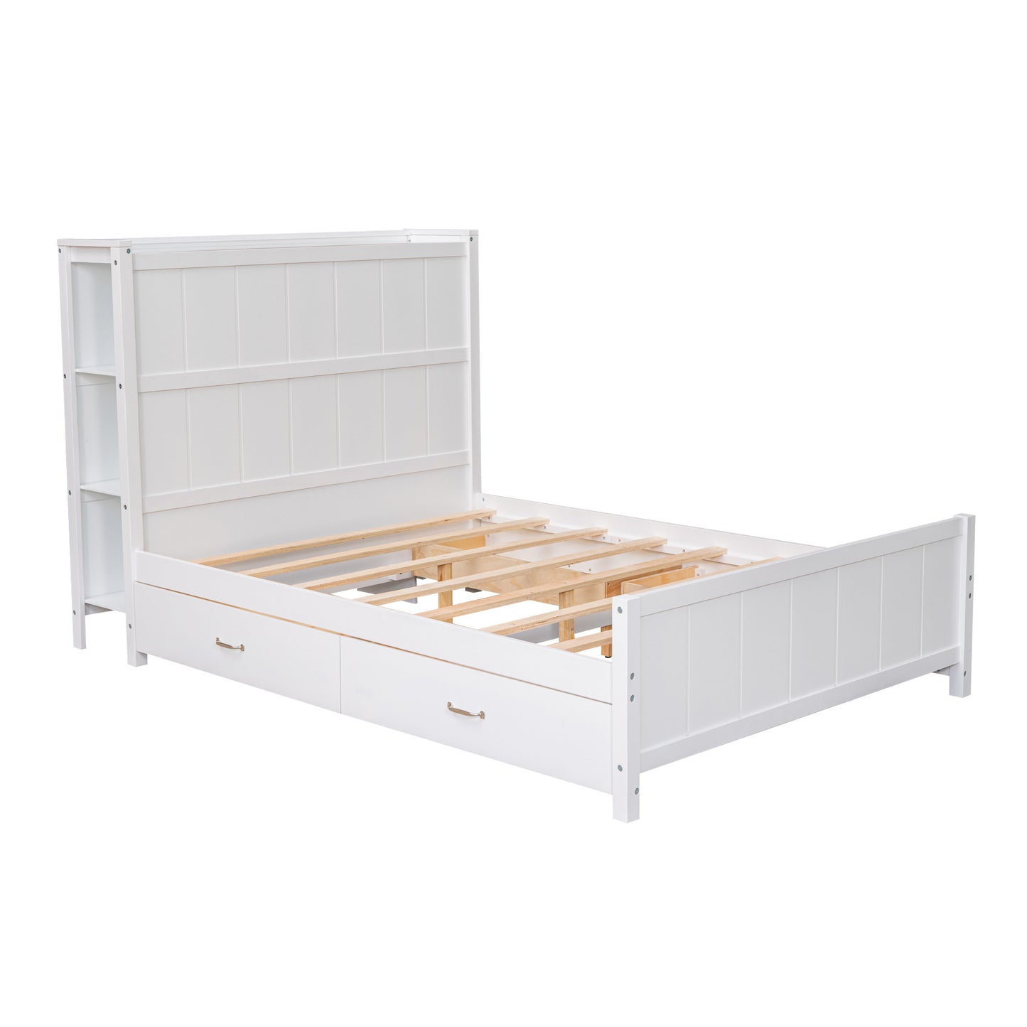 Full Size Platform Bed with Drawers and Storage Shelves