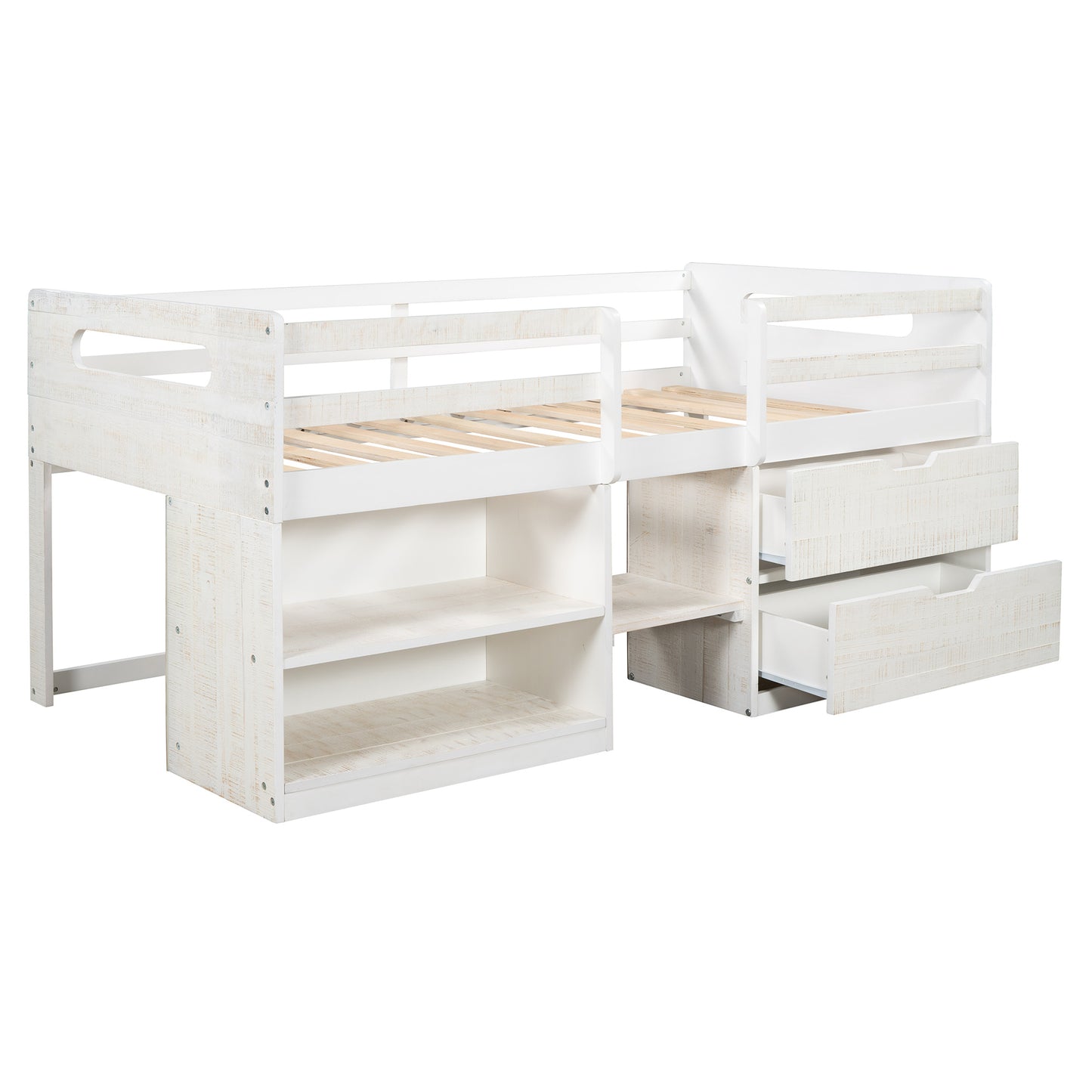 Twin size Loft Bed w/Two Shelves & Two drawers