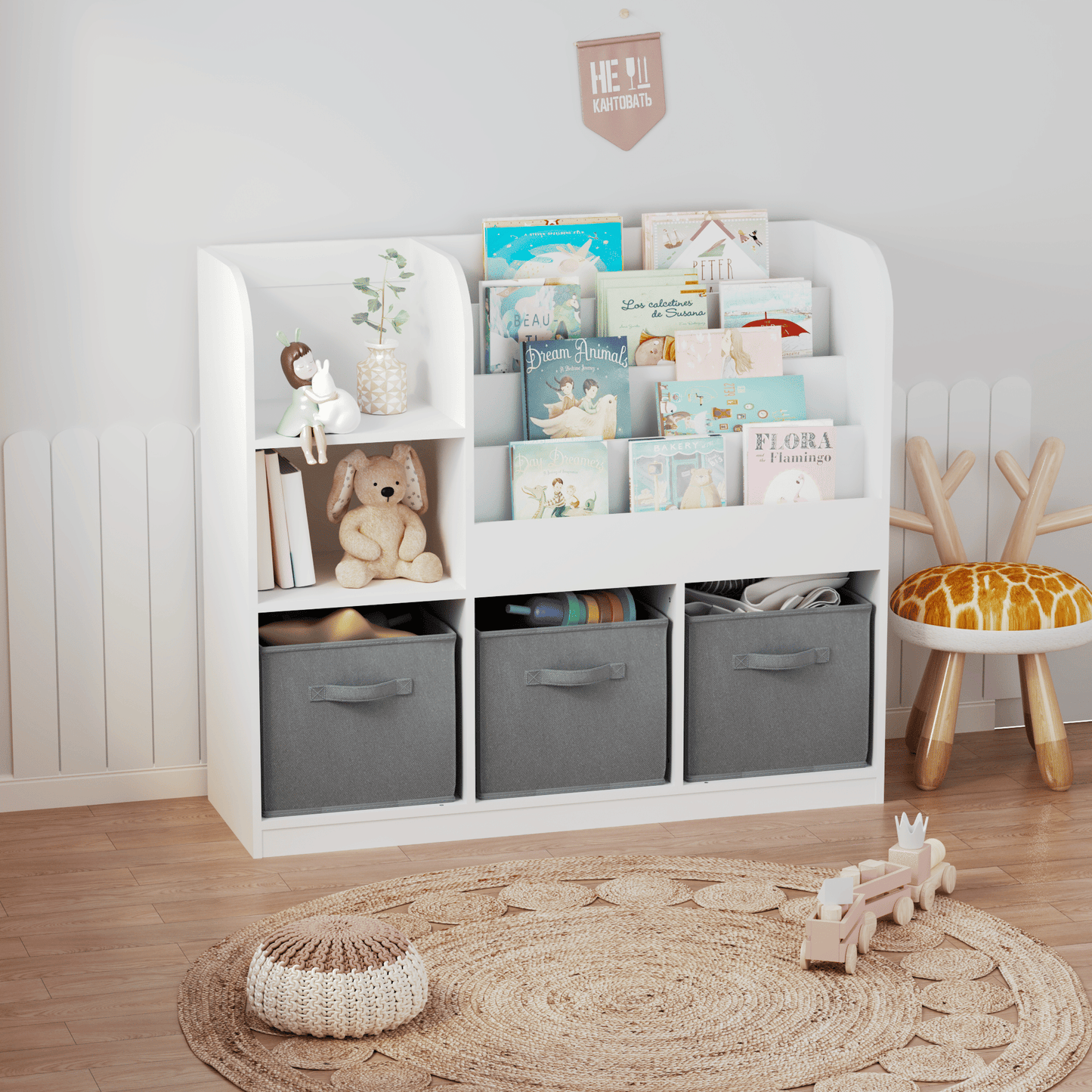 Multifunctional Bookcase w/ Collapsible Fabric Drawers