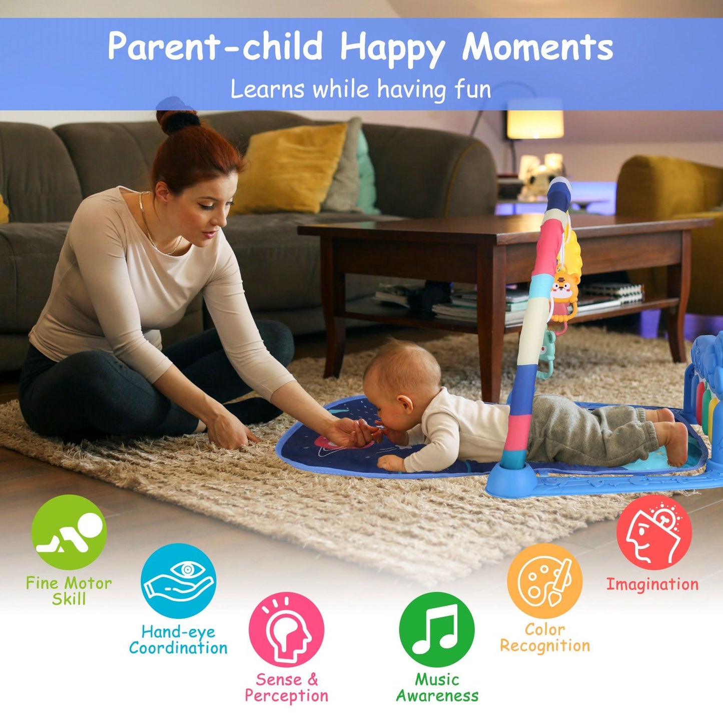 2 In 1 Baby Gym Musical Activity Tummy Time Mat