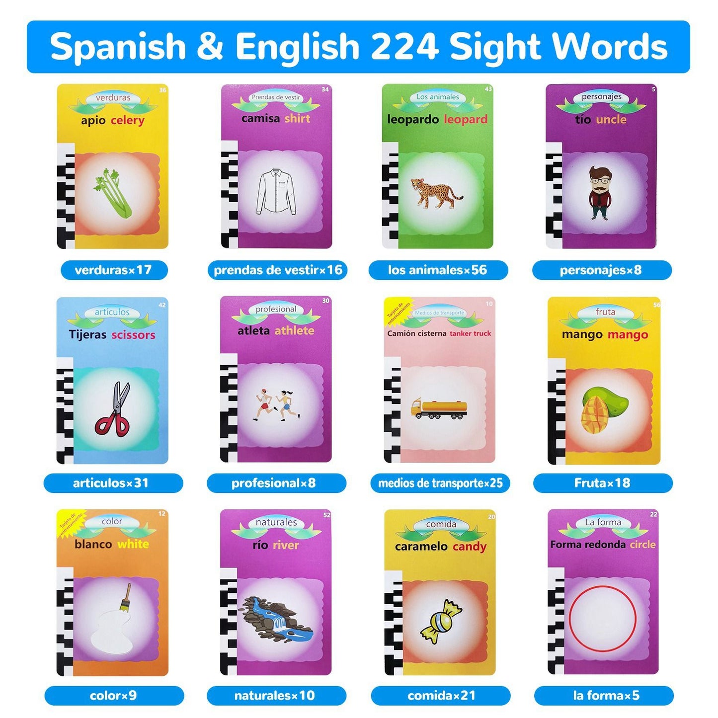 224 Sight Words Spanish & English Talking Flash Cards