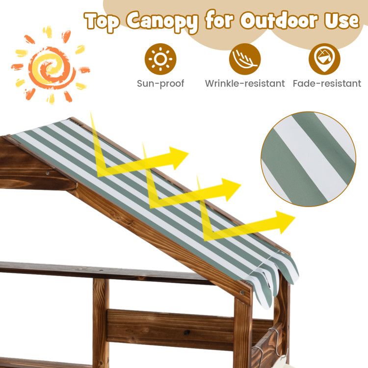 Outdoor Solid Wood Mud Kitchen w/ Canopy