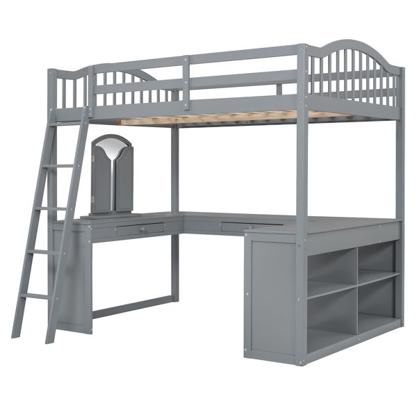 Full Wooden Loft Bed with U-shaped Desk