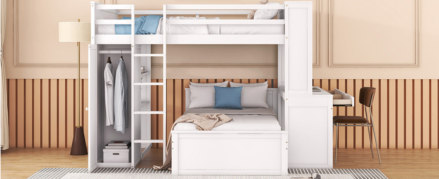 Full size Loft Bed w/ twin size Stand-alone bed( Shelves, Desk, and Wardrobe)