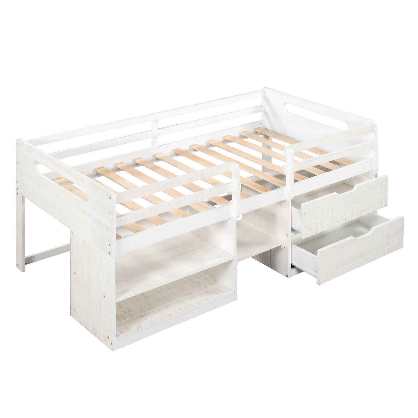 Twin size Loft Bed w/Two Shelves & Two drawers