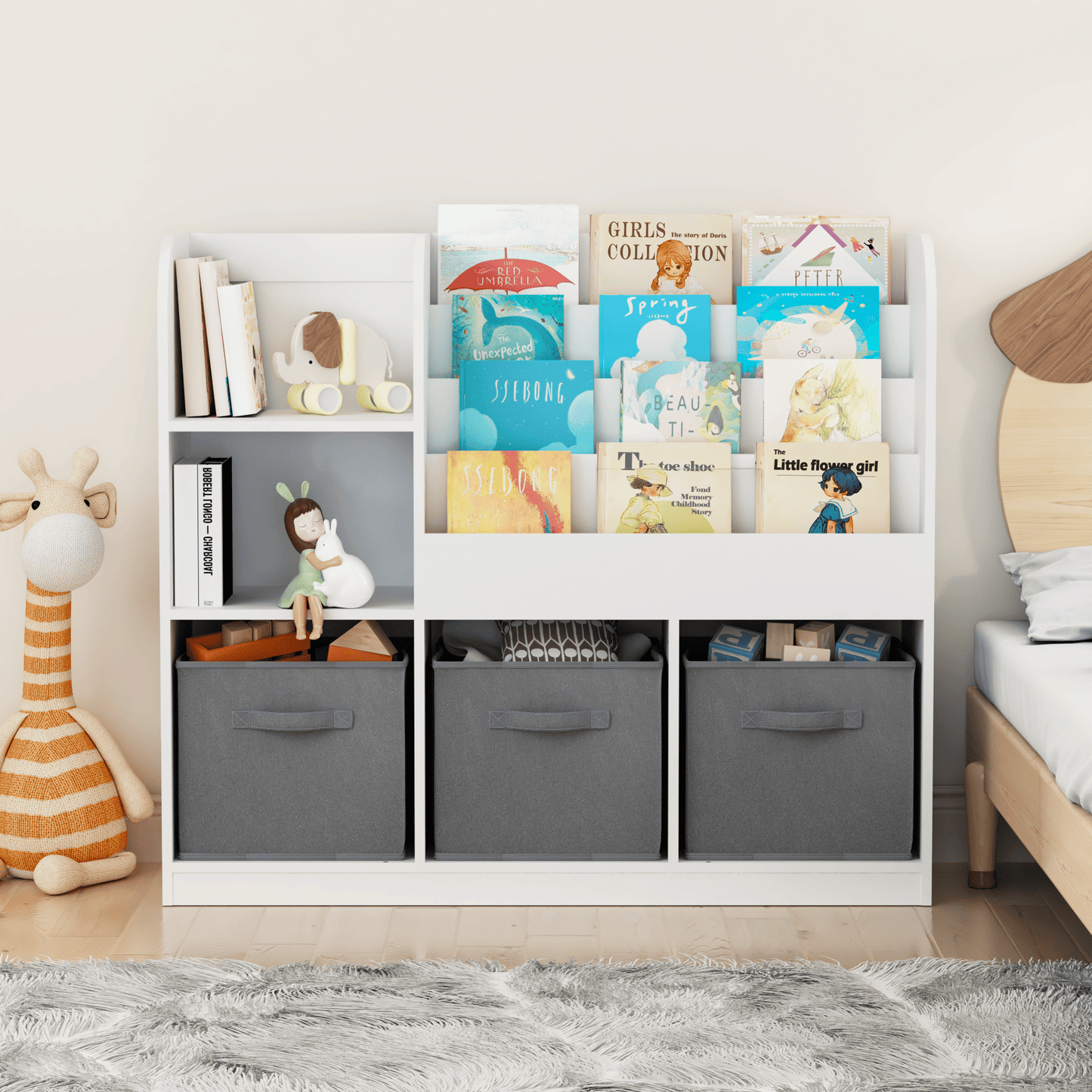 Multifunctional Bookcase w/ Collapsible Fabric Drawers