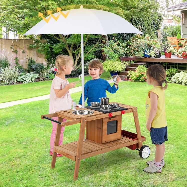 Wooden Play Cart with Sun Proof Umbrella