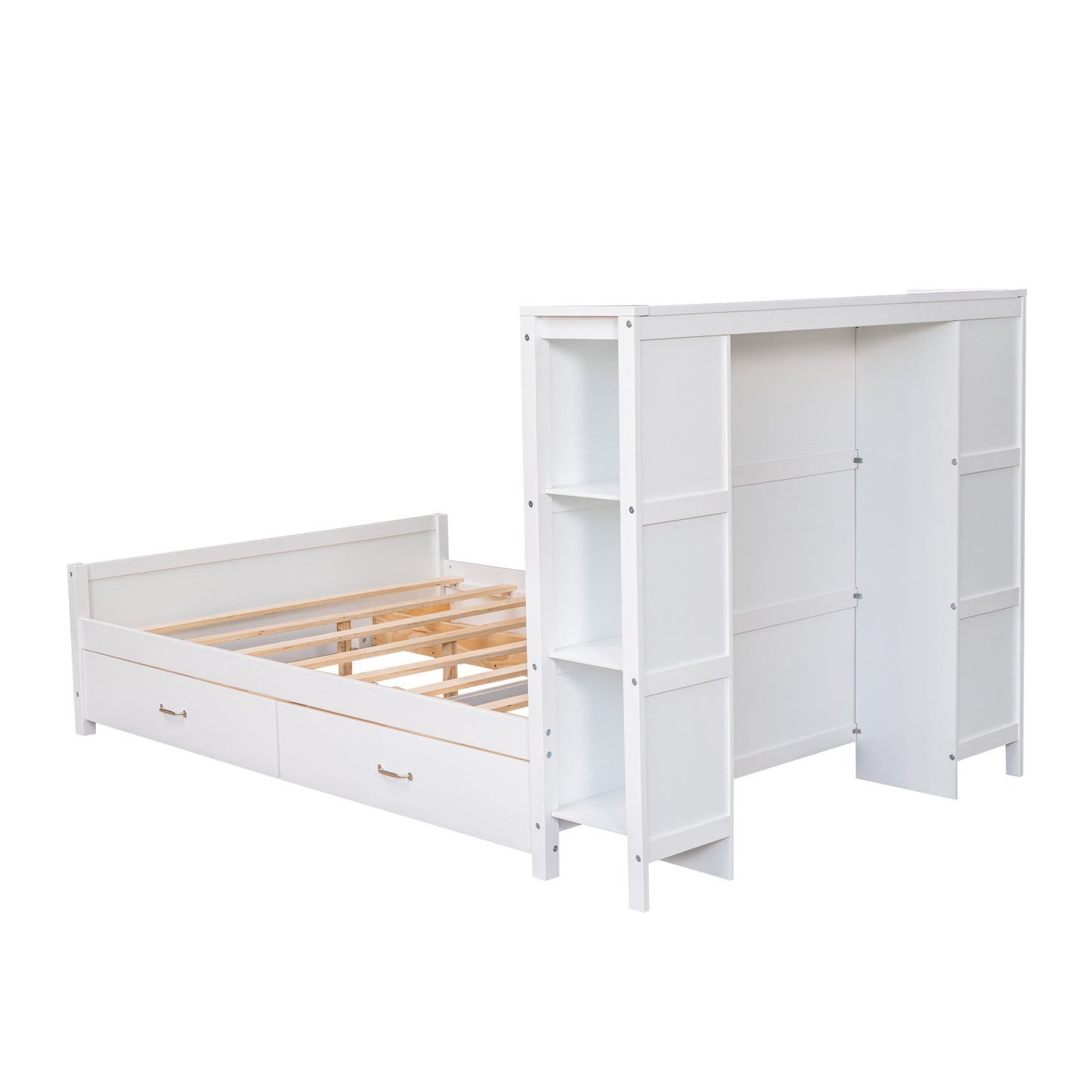 Full Size Platform Bed with Drawers and Storage Shelves