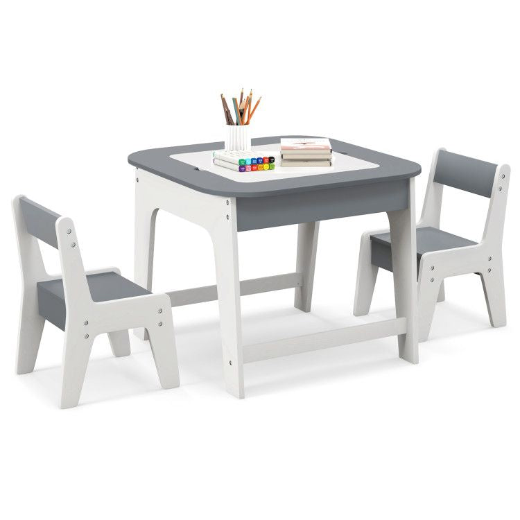 Kid's Table and Chairs Set with Double-sized Tabletop