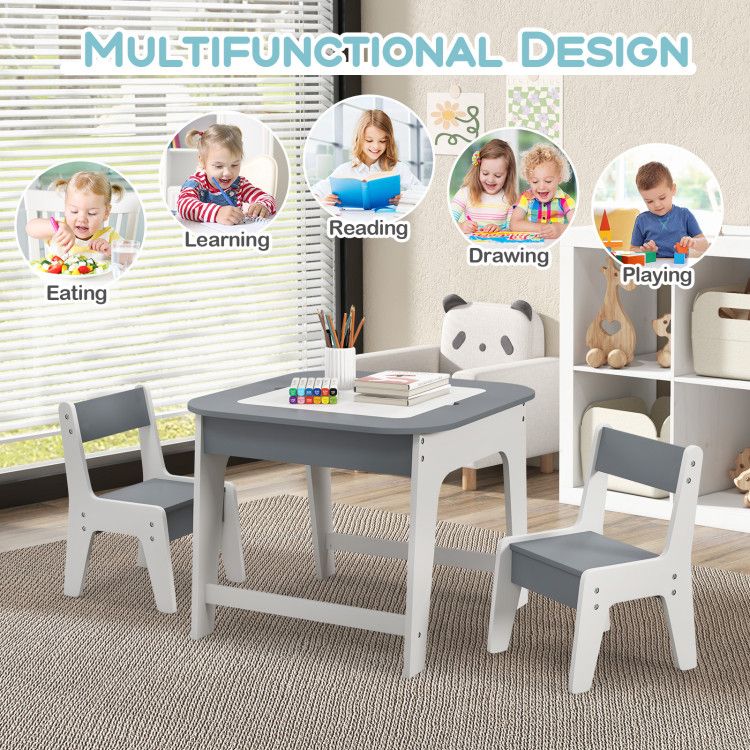 Kid's Table and Chairs Set with Double-sized Tabletop