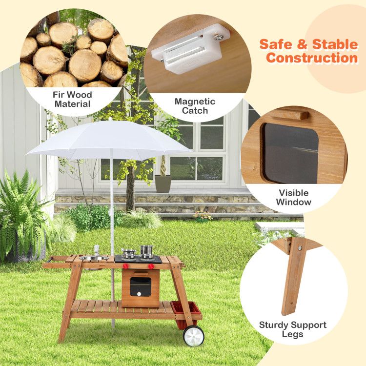 Wooden Play Cart with Sun Proof Umbrella