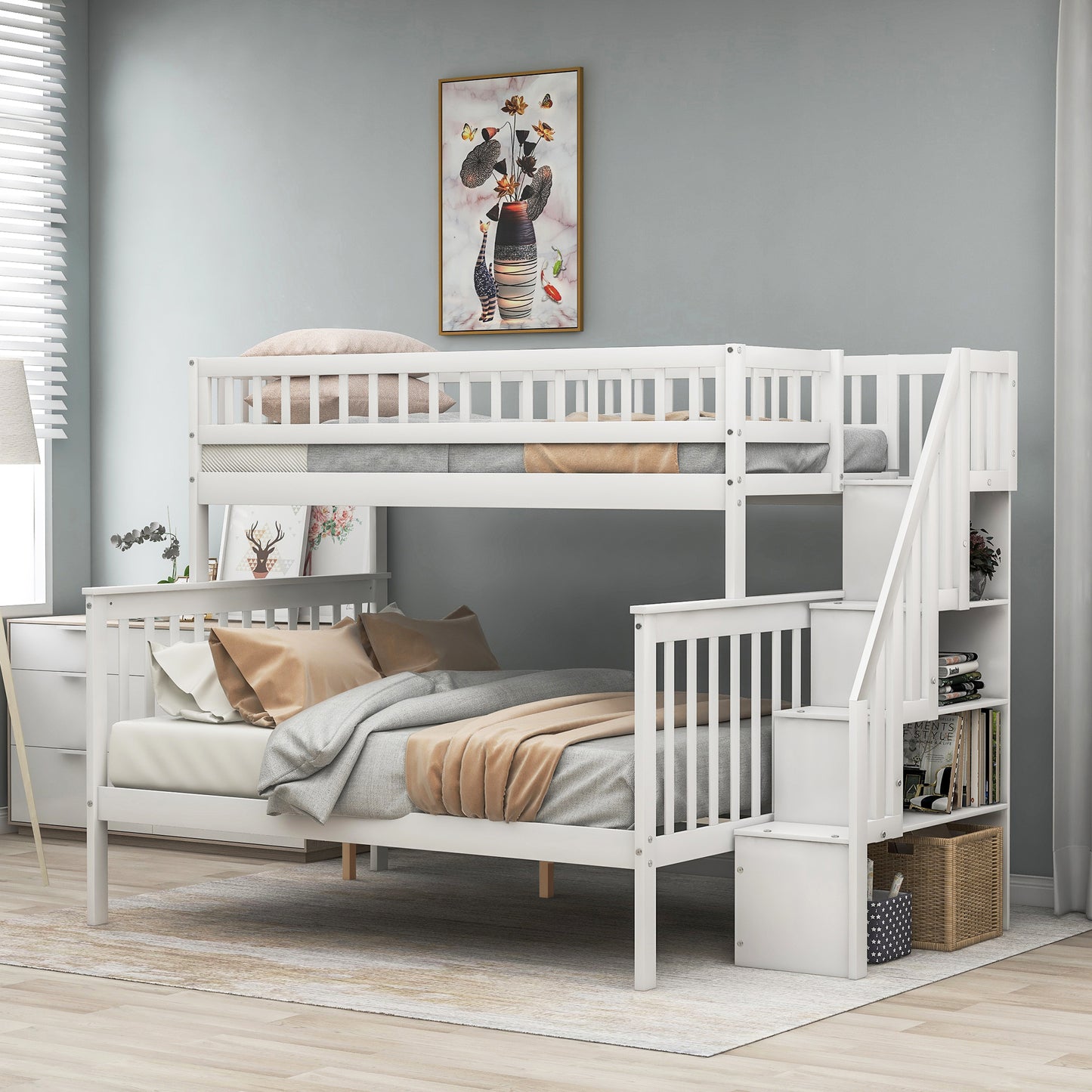 Twin over Full Stairway Bunk Bed w/Storage