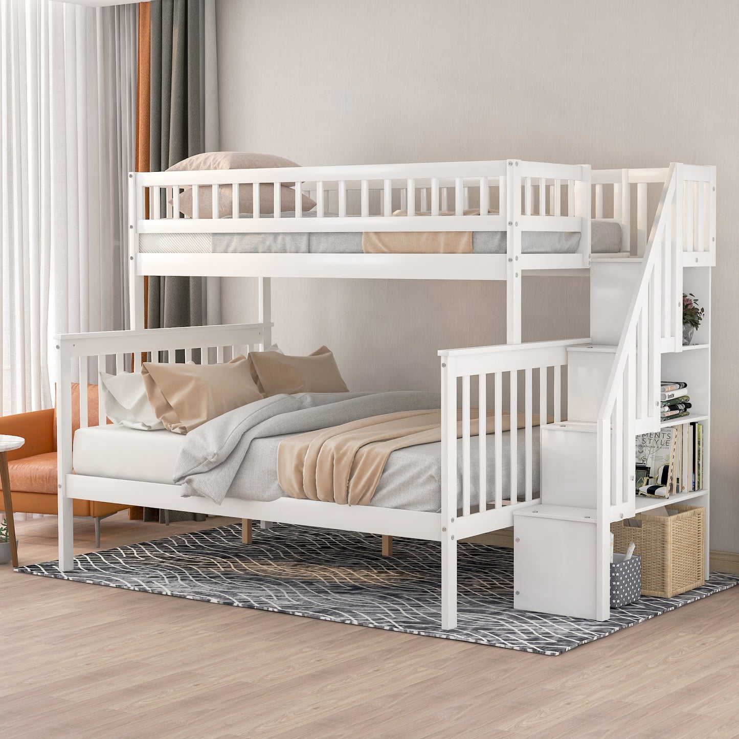 Twin over Full Stairway Bunk Bed w/Storage