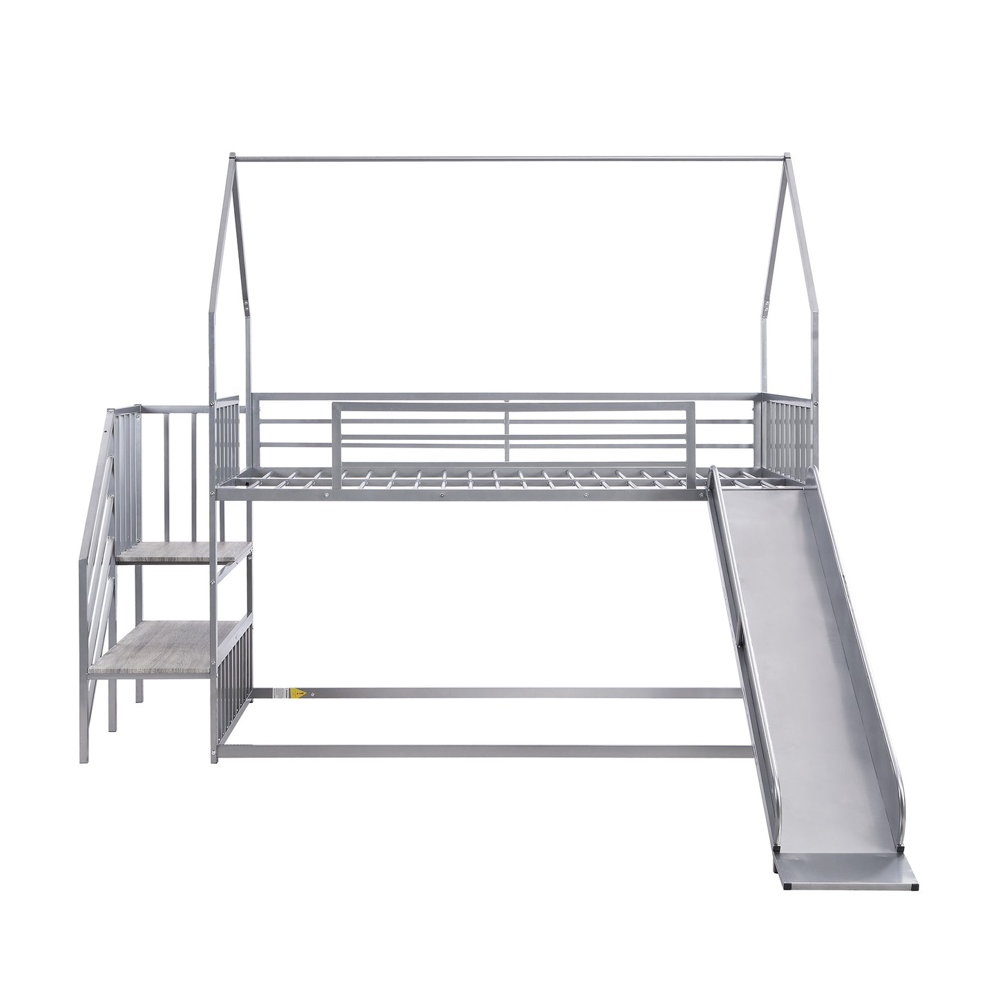 Twin over Twin Metal Bunk Bed w/Slide & Staircase