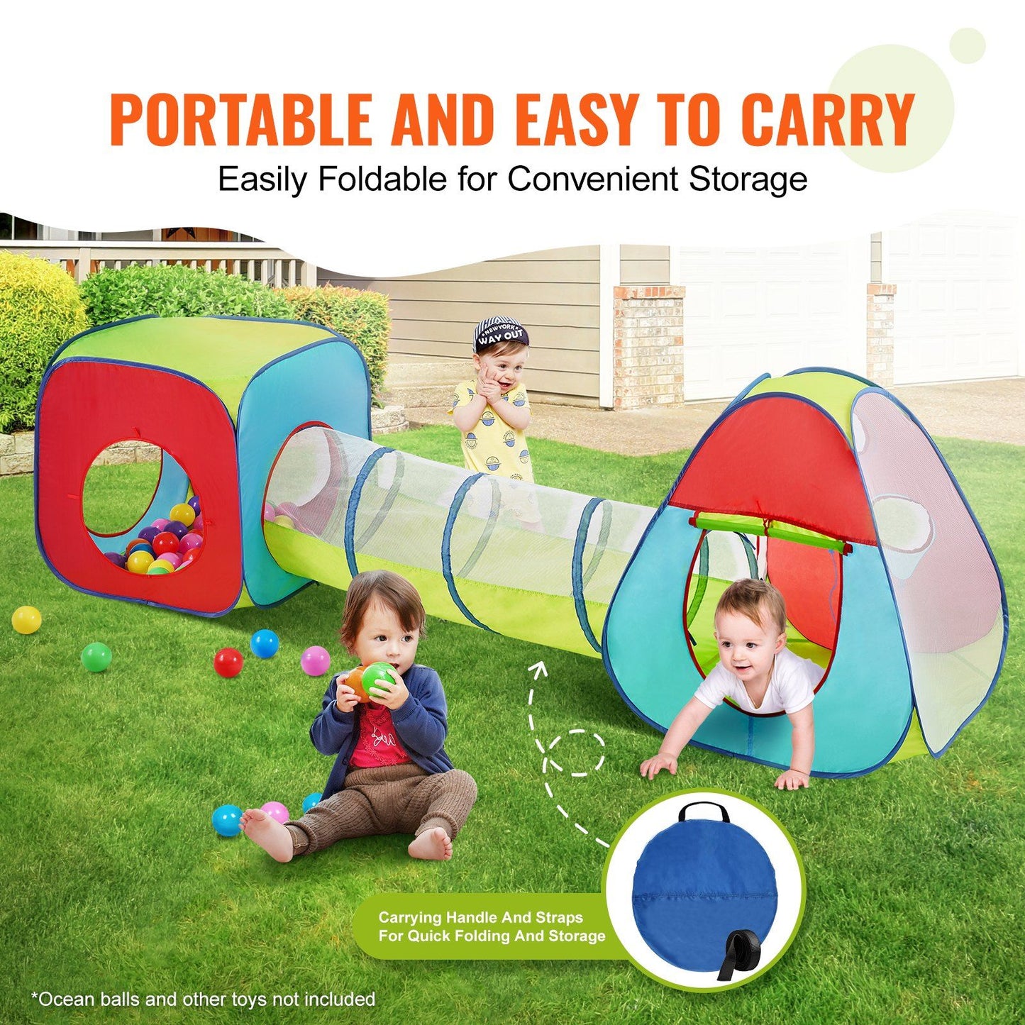 3 in 1 Kids Play Tent w/Tunnel