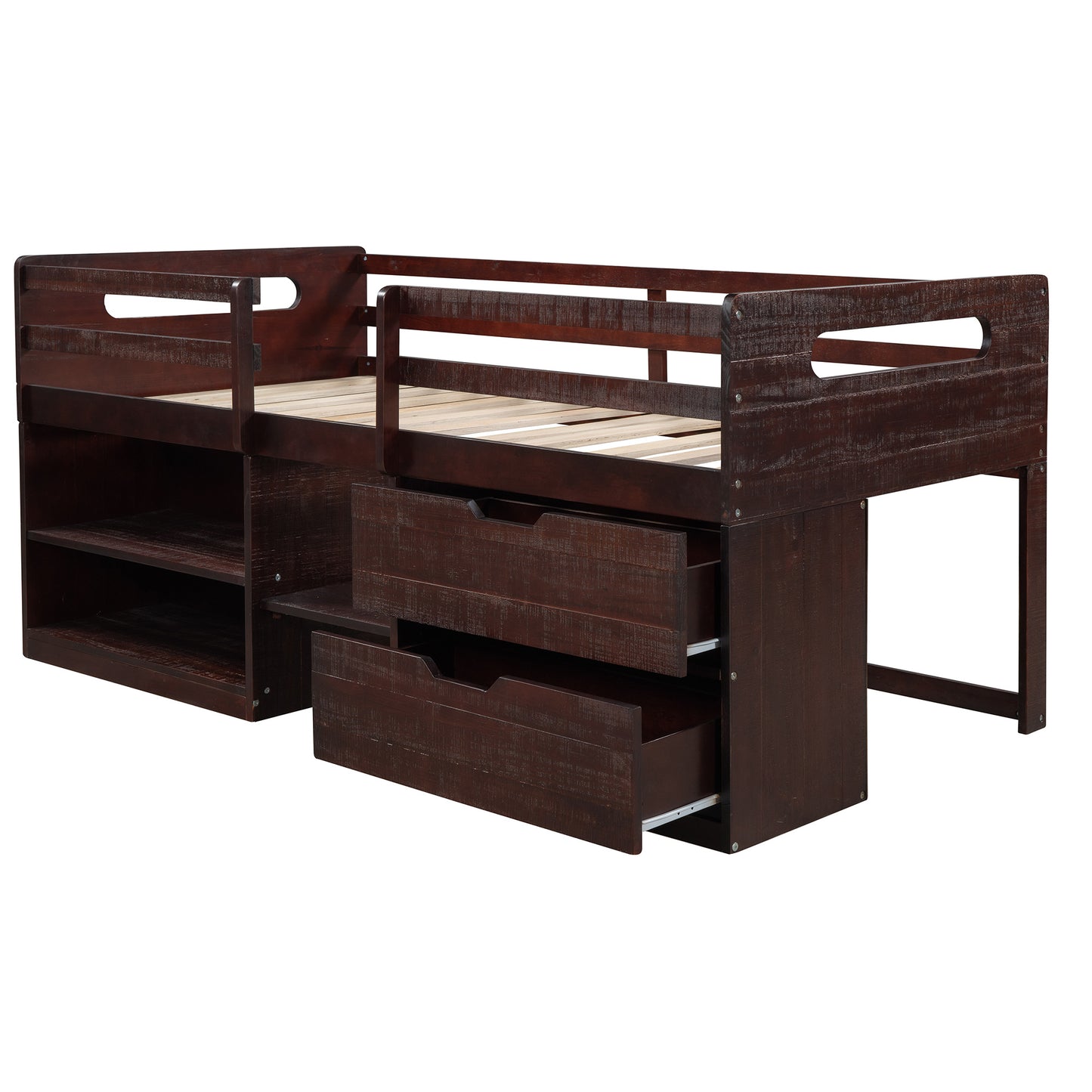 Twin size Loft Bed w/Two Shelves & Two drawers