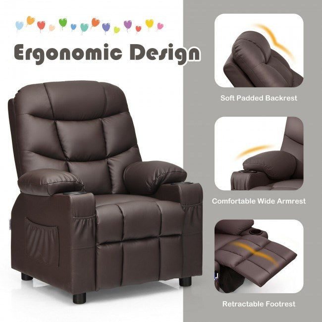 Kids Recliner w/ Cup Holders and Side Pockets