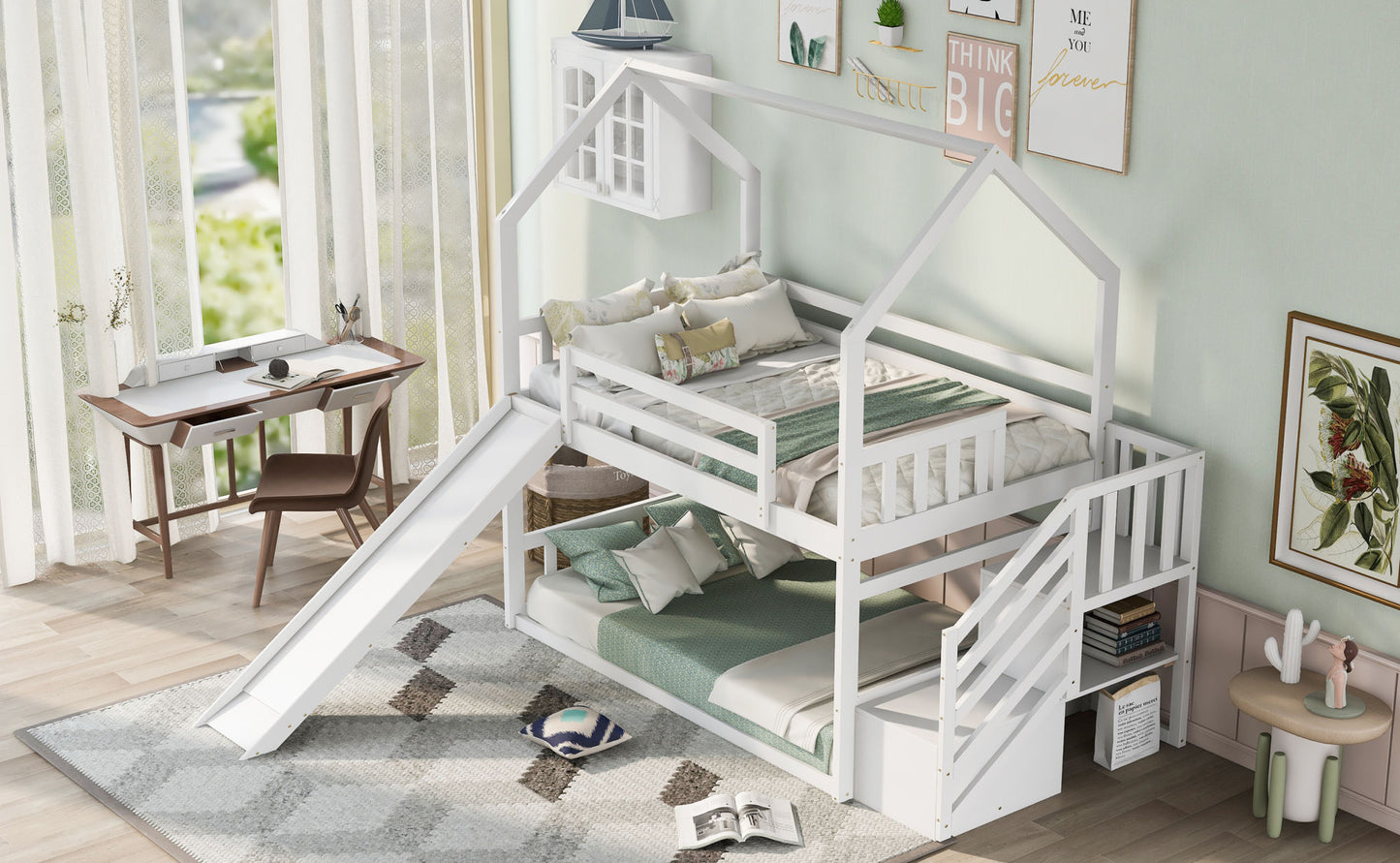 Twin over Twin Bunk Bed with Convertible Slide & Storage Staircase