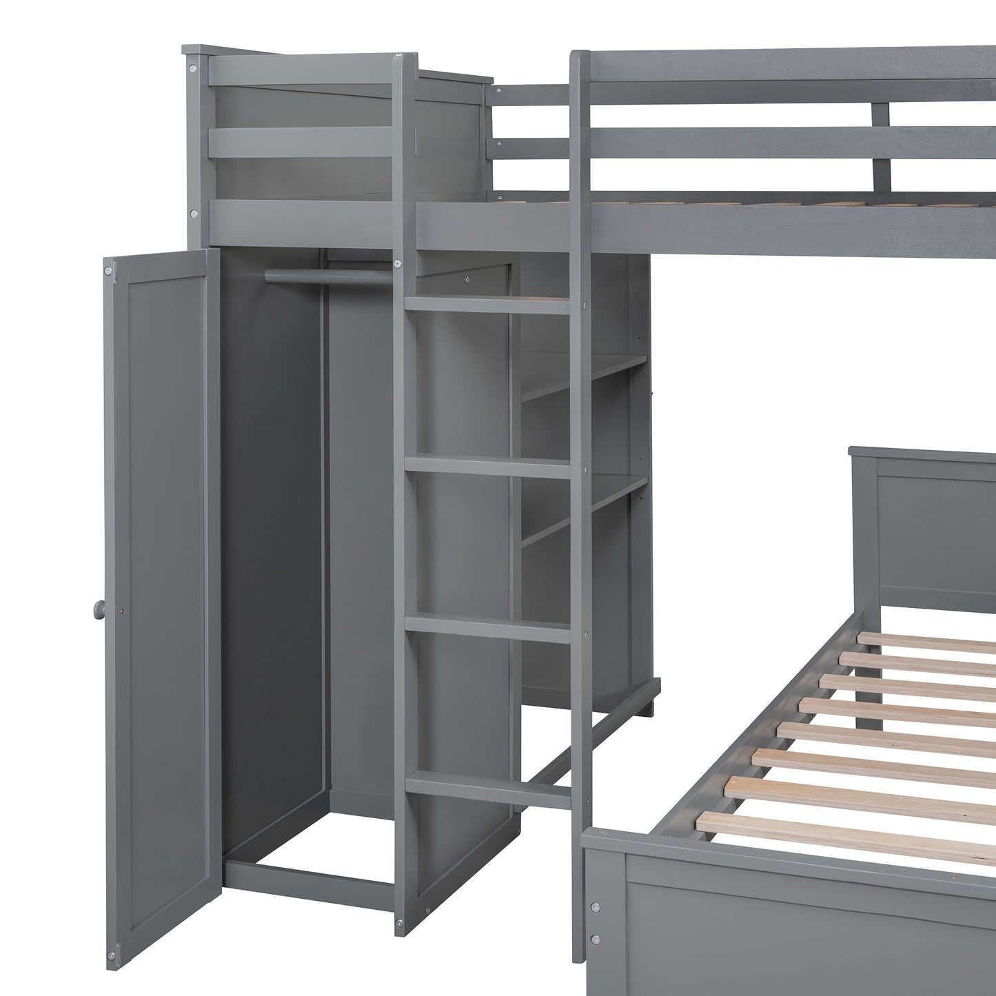 Full size Loft Bed w/ twin size Stand-alone bed( Shelves, Desk, and Wardrobe)