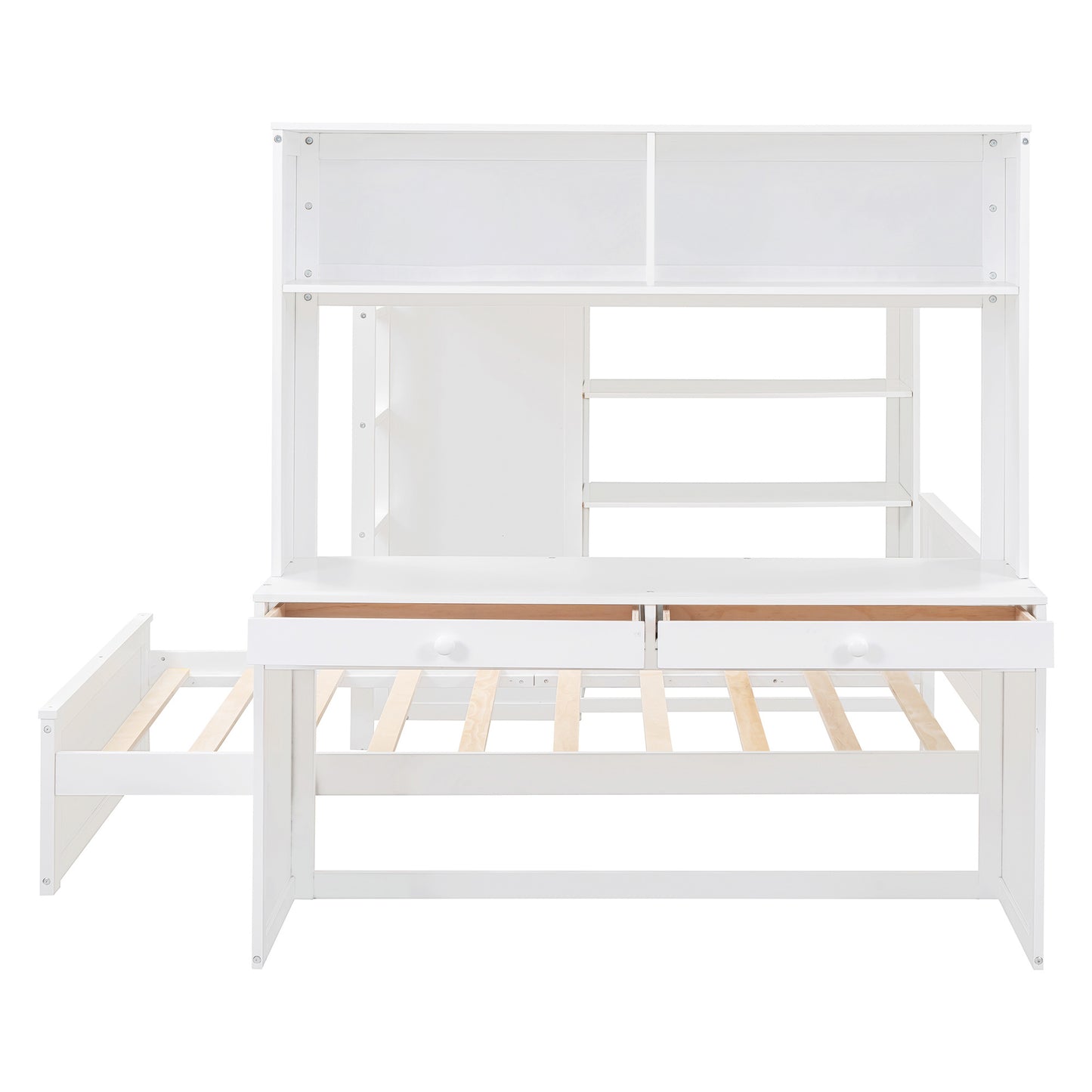 Full size Loft Bed w/ twin size Stand-alone bed( Shelves, Desk, and Wardrobe)