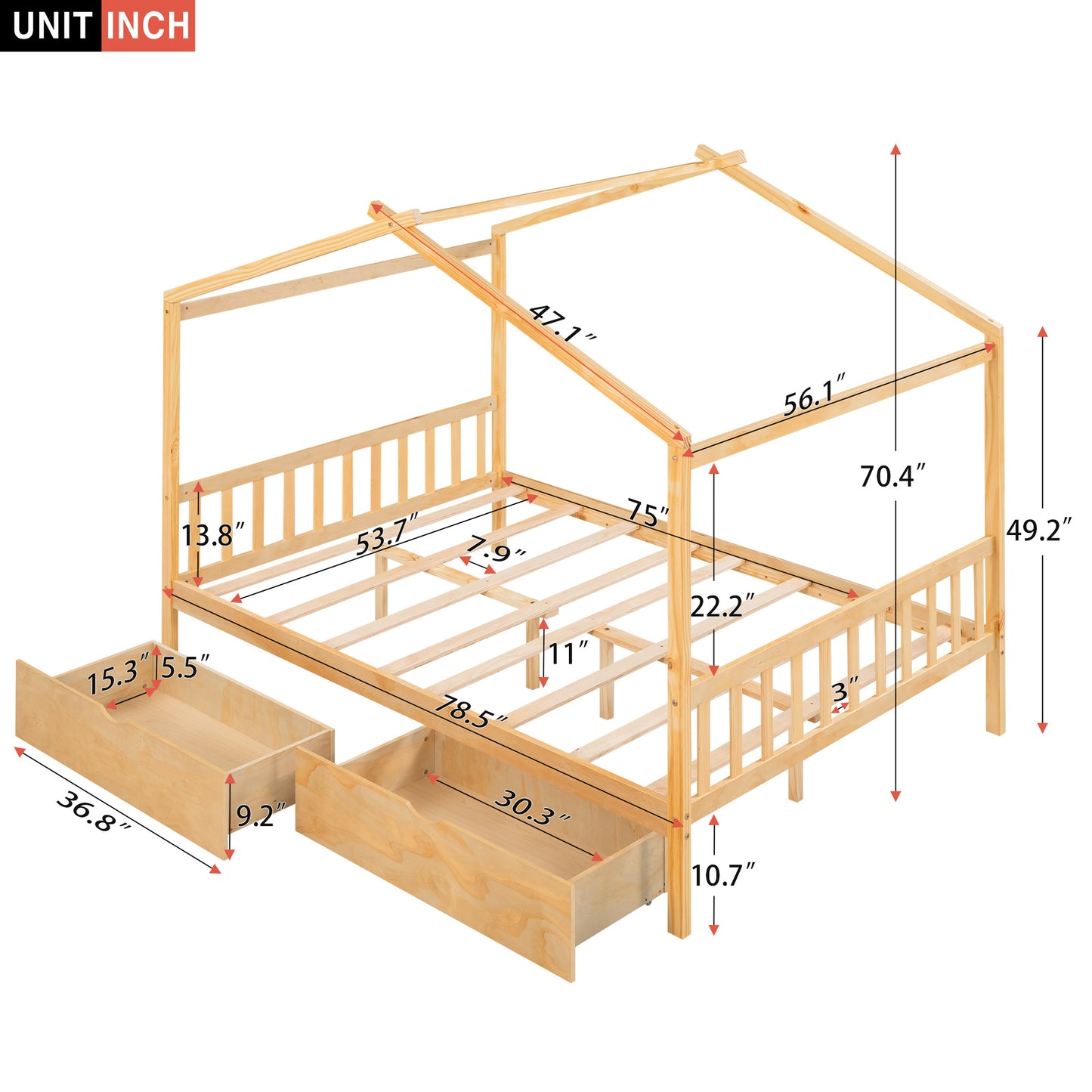 Full Size Roof Design Platform Bed