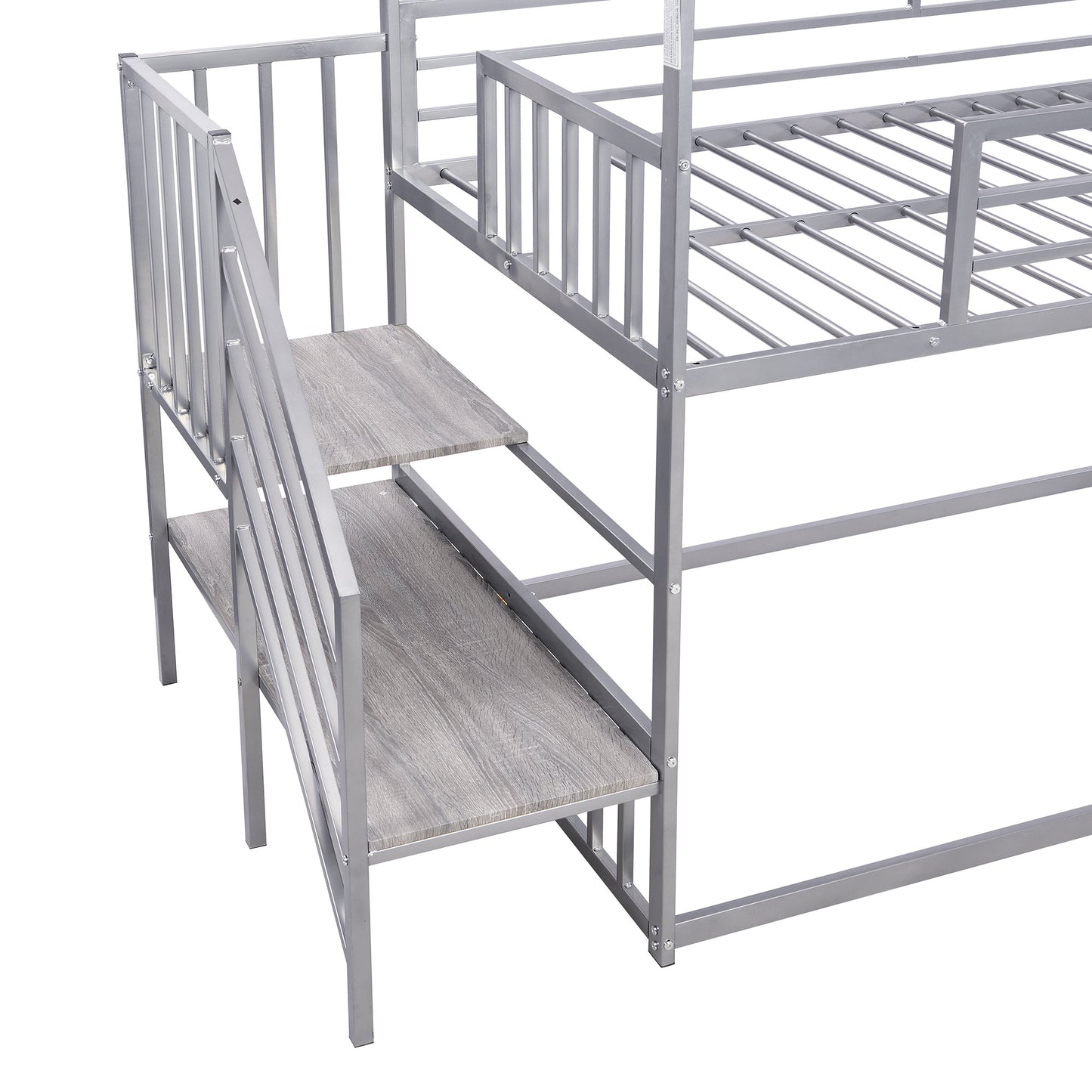 Twin over Twin Metal Bunk Bed w/Slide & Staircase