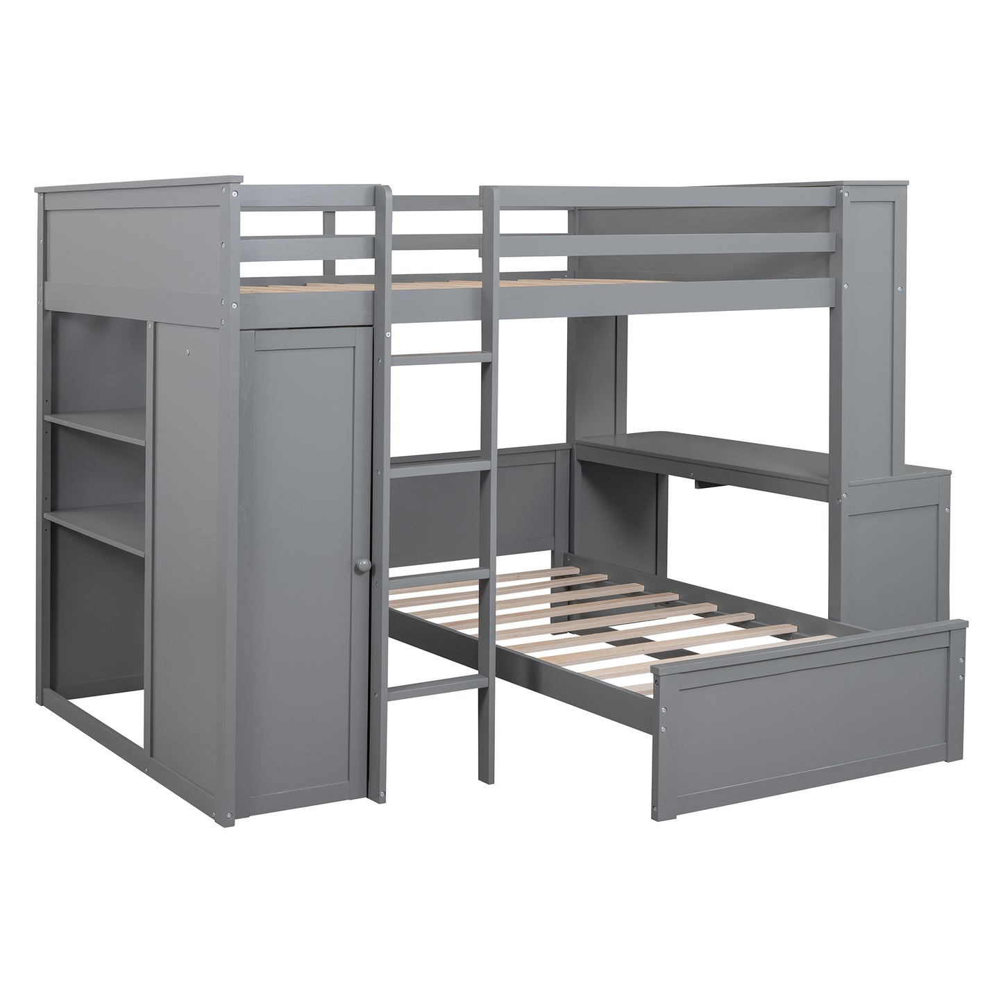 Full size Loft Bed w/ twin size Stand-alone bed( Shelves, Desk, and Wardrobe)