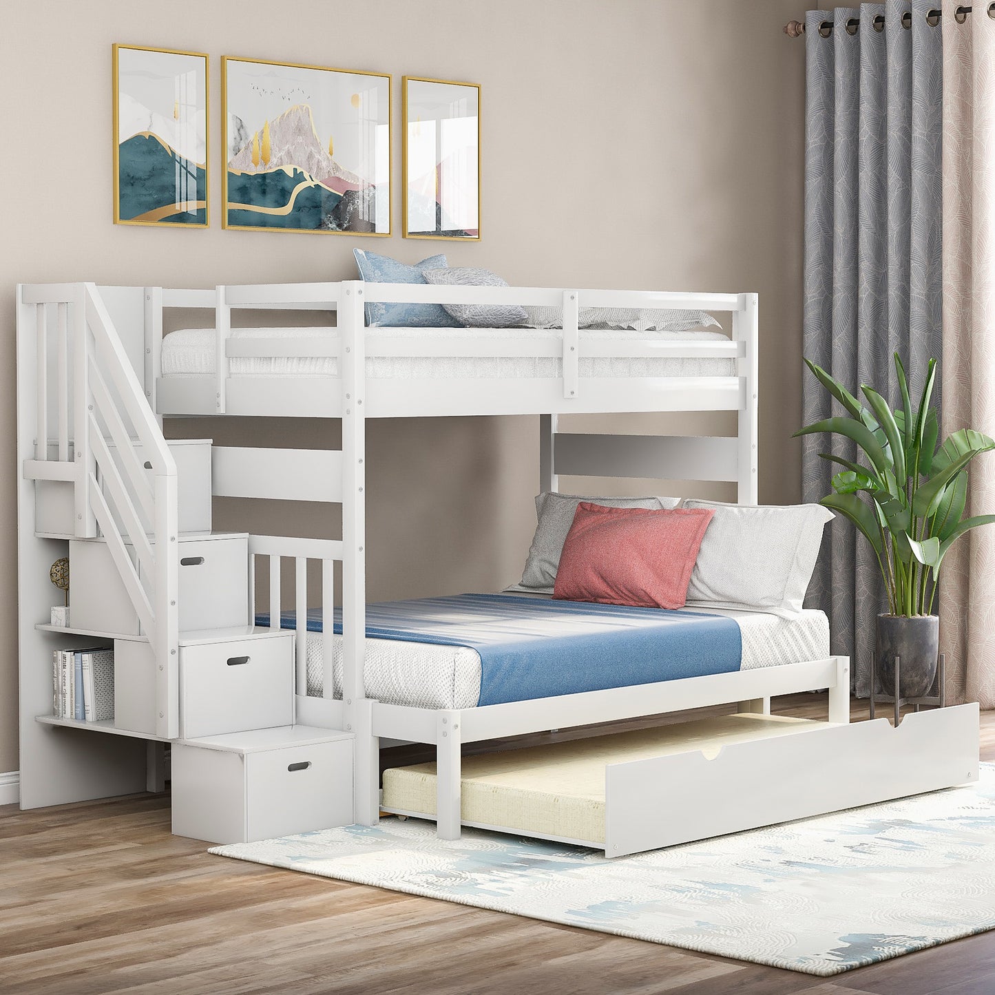 Twin over Twin/Full Bunk Bed w/Twin Size Trundle