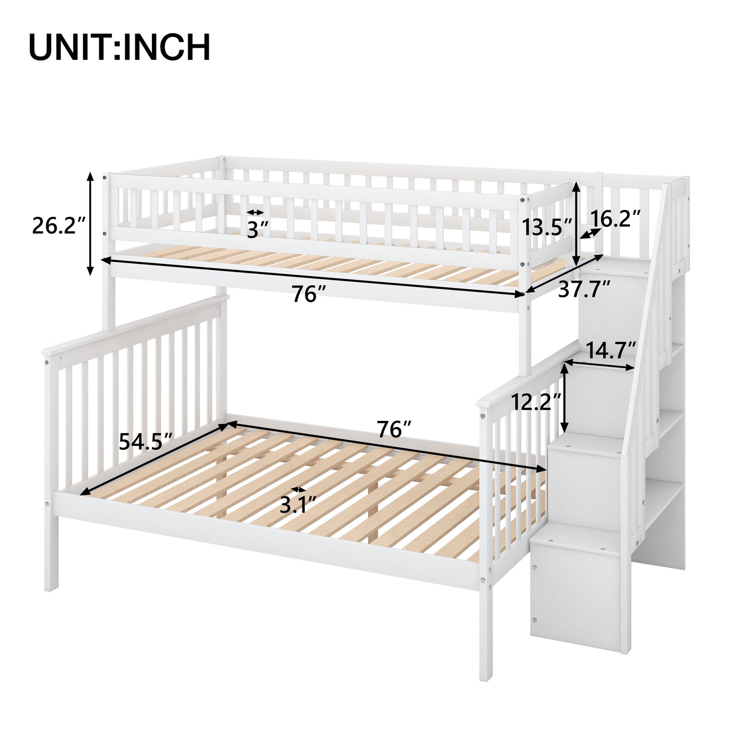 Twin over Full Stairway Bunk Bed w/Storage