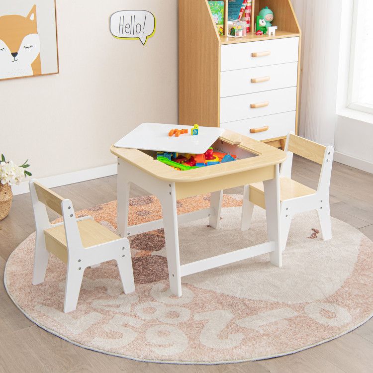 Kid's Table and Chairs Set with Double-sized Tabletop