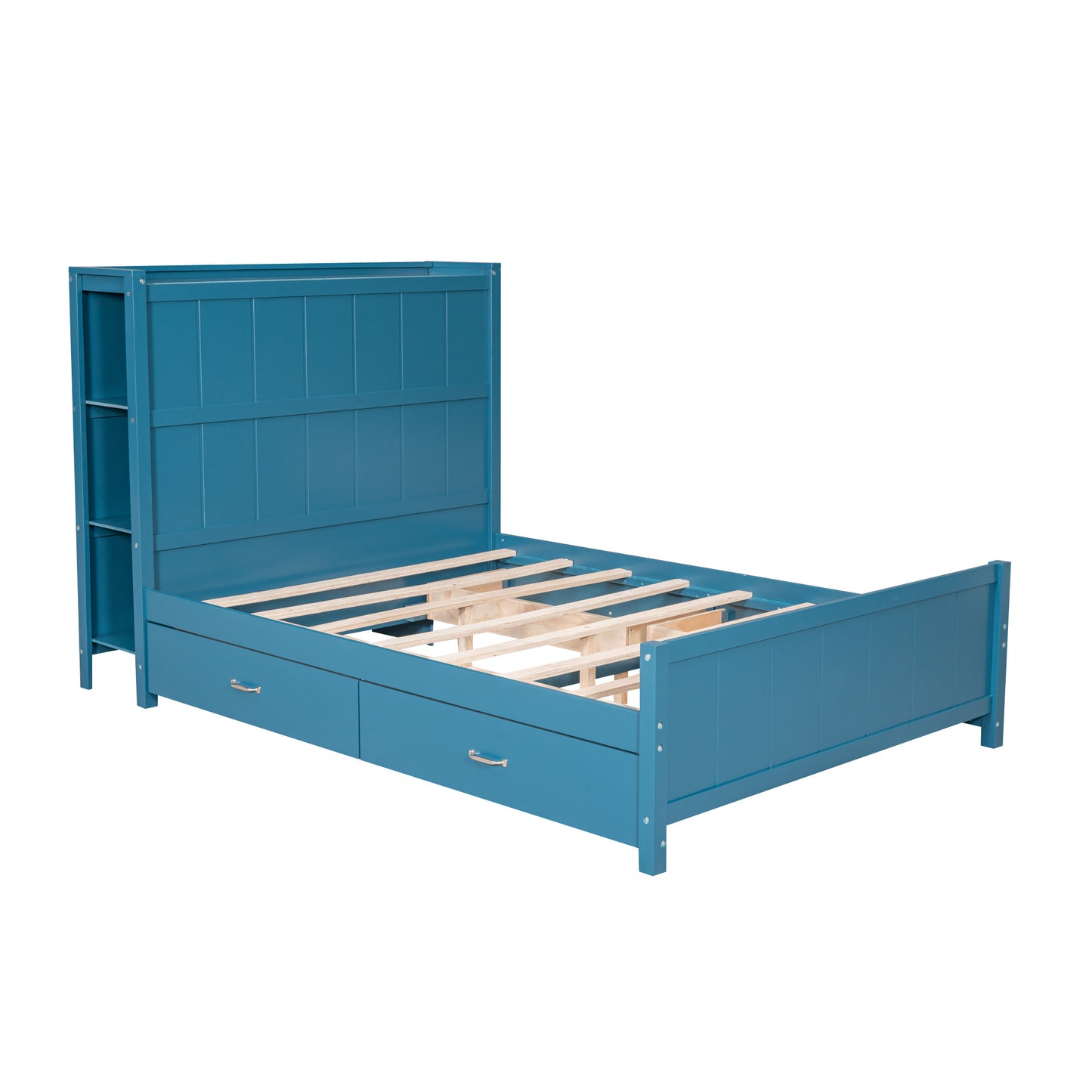 Full Size Platform Bed with Drawers and Storage Shelves